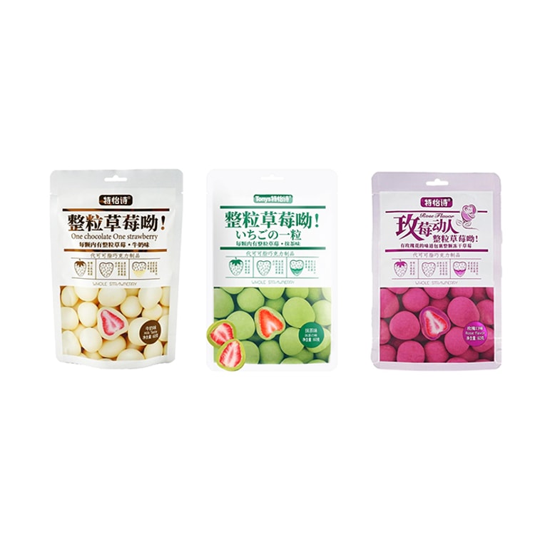 Freeze-Dried Whole Strawberry Stuffed Chocolate 1Milk Flavor + 1 Matcha Flavor + 1 Rose Flavor 3/bag 3