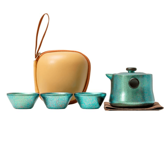 【中国直邮】 一品仟堂 纯钛旅行茶具钛杯套装便携快客杯 双耳浅绿 一壶三杯 壶245毫升