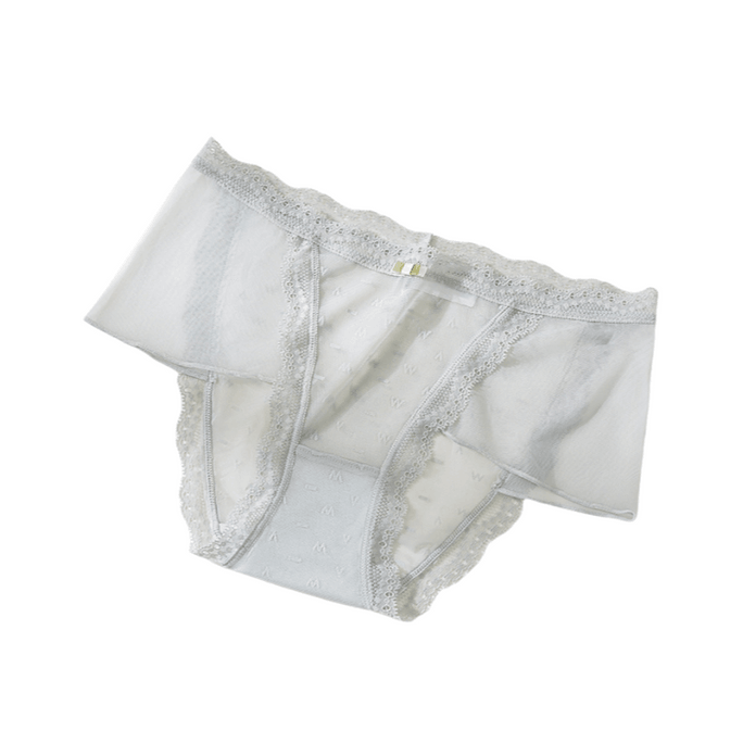 Lace Underwear Transparent Thin Mid Waist Triangle Pants Blue M Size 2 Pcs
