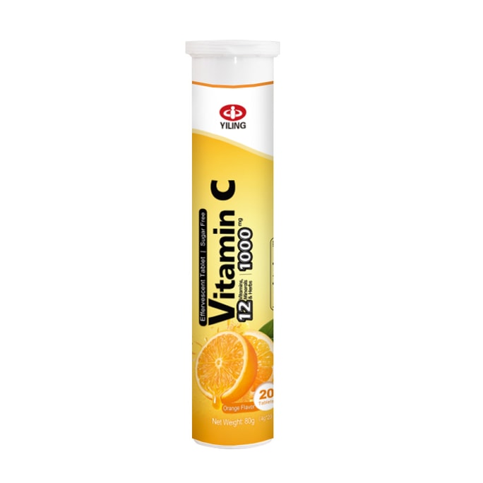 1000mg Vitamin C Effervescent Tablets Immunity Support 12 Vitamins&Minerals&Herbs Sugar-free Orange Flavor 20tablets*1