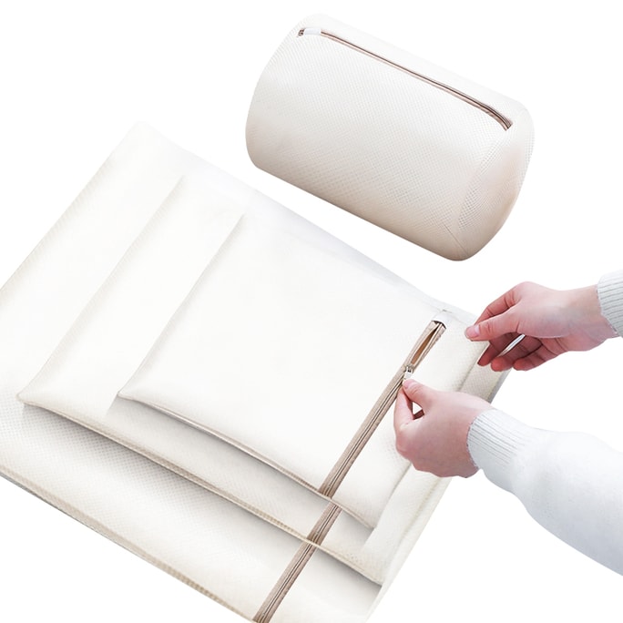  格瑞亞 衣物洗護袋本色粗網4件套/包 大中小圓筒尺寸各一內衣胸罩胸罩洗衣袋 大號可洗被套、床單羽絨服 衣服防纏繞、不變形 立體防護、升級網眼360°清洗 【附拉鍊保護套、走線更密更牢固更牢固一點】