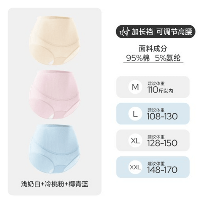【中國直郵】 婧麒 孕婦內褲純棉 淺奶白+冷桃粉+椰青藍 *1 L碼