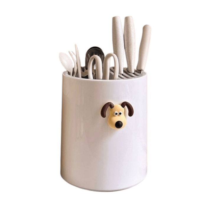 【中國直郵】 親太太廚房旋轉置物架筷籠刀具一體 奶油白+狗頭貼【可旋轉】