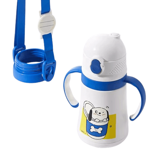 Children's insulated cup baby straw cup baby drinking cup learning to drink cup with straw pot Berlin Blue