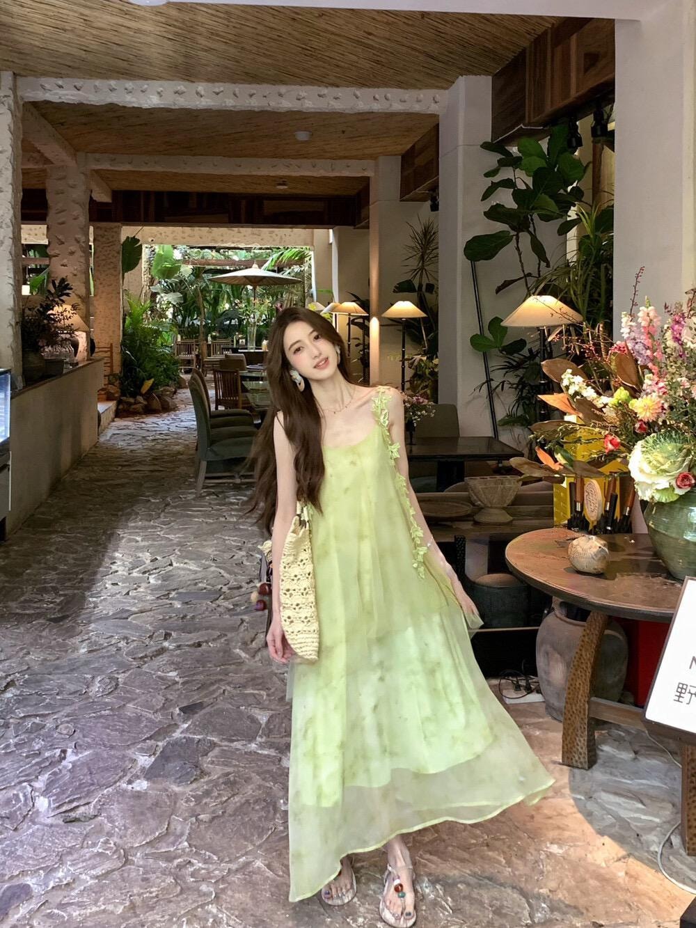 【加拿大直郵】 加拿大 SCENARIO 花園微光輕透長裙 S-M碼 綠色 淺綠色 S