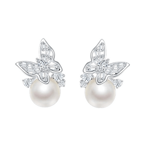 Silver Pearl Earrings Women Butterfly Sterling Silver Fashion Premium Sense Design Earrings Butterfly Earrings