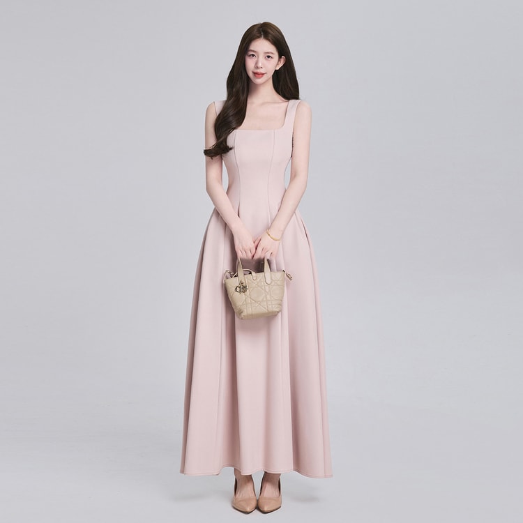 French Slip Dress Cherry Pink (Sleeveless Long Dress) Size XL 1 Piece Sophisticated Elegant Lady Style Waist-cinching Slim-fit Flowy Long Dress With Unique Design