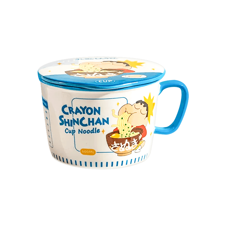 摩登主妇 日式泡面碗泡面杯 大号陶瓷杯子带盖 微波炉烤箱可用 蓝色 约950ml【蜡笔小新联名】 15