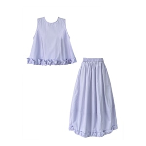 New Small And Fresh Design With Pleated Ruffle Edge Vest And Half Skirt Set Dusk M