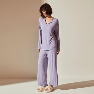 Women Mulberry Silk Loungewear Set For Autumn And Winter Pajamas With Built In Chest Pads Wearable Outside Warm Fleece Thermal Underwear Set Misty Purple Size L 1 Piece