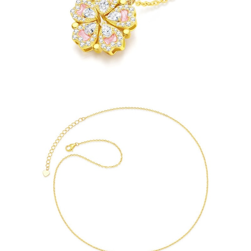 【中国直邮】 周大生 桃花爱心项链纯银S925轻奢设计高级感锁骨链新年礼物桃花运送 桃花项链 -金色 一条装