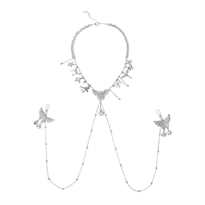 SM Necklace With Adjustable Butterfly Bell Nipple Clamp Sexy Lingerie Accessories Sexy Flirting