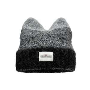 Cute Cat Ear Gradient Blue Knitted Beanie Women Autumn Winter Warm Coldproof Face Slimming Wool Hat Versatile Black F 1 Piece