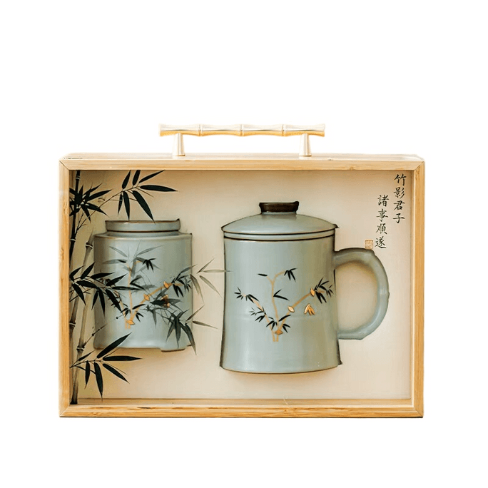 Yipin Qiantang Ceramic Tea Separation Tea Cup Chinese Portable With Lid Office Cup Gift Box Blue 3-Piece Set