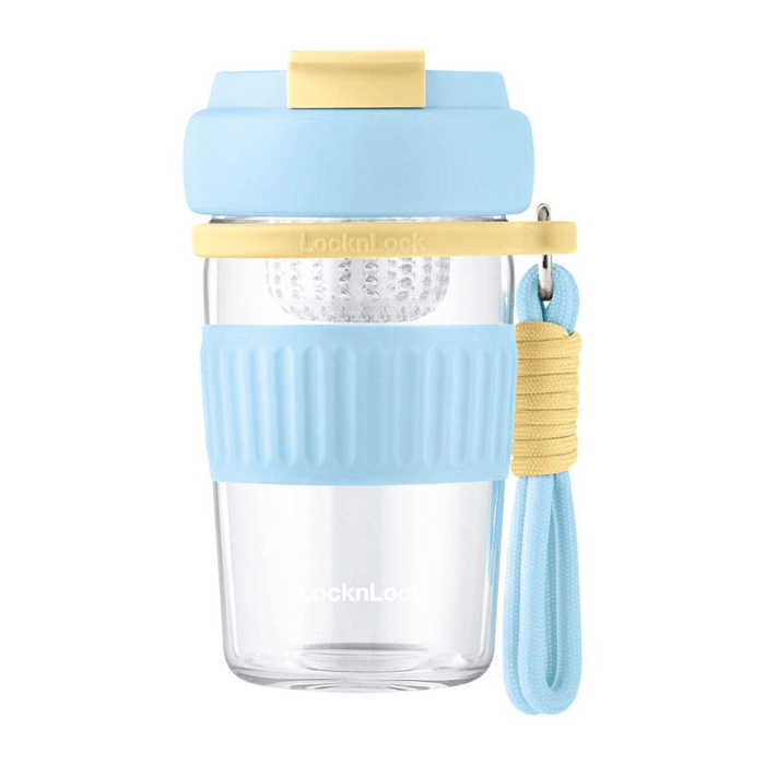 LOCK&LOCK Glass Cup, Tea Making Cup, Household Heat-resistant Tea Separation Cup, Blue 550ml