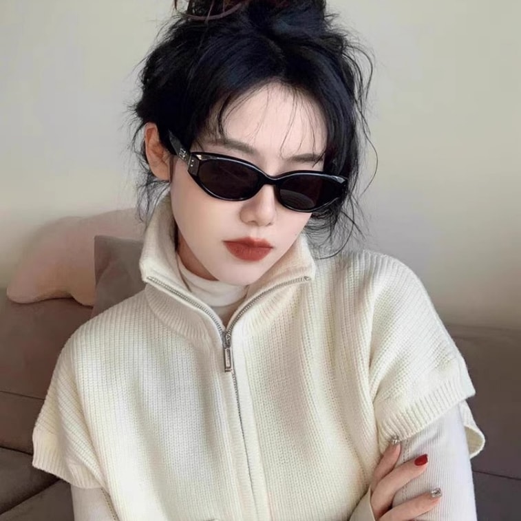 【中国直邮】  ZARA 新款复古猫眼墨镜男女防紫外线开车太阳眼镜 黑框黑灰片 1个装 3