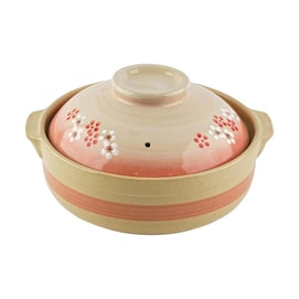 Pink Flower Japanese Clay Pot Donabe,68 oz,9.5"Dx3.75"H(6"H)