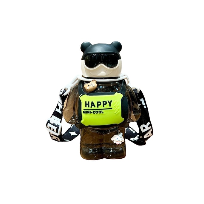 Straw large capacity Water Cup 850ml Black Cool Bear style (with shoulder strap)