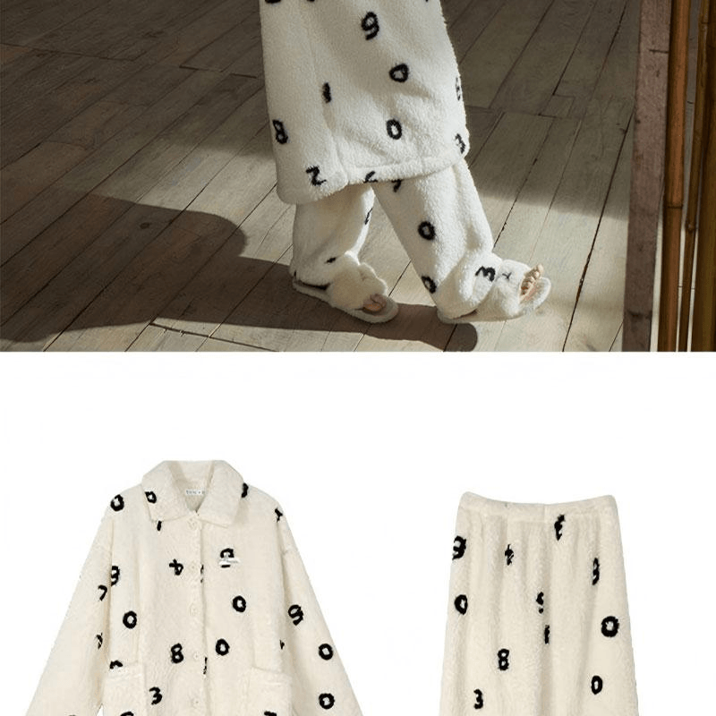 【中国直邮】 Lullabuy 奶油数字睡衣套装居家服 M码