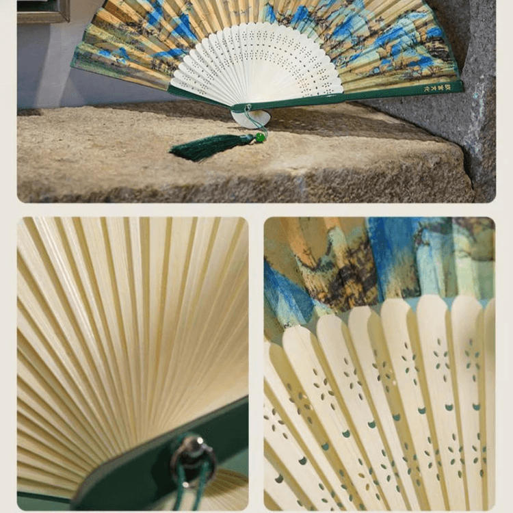 中国直送】故宮博物院「河山図」扇子 伝統中国風ギフト 21cm - Yami