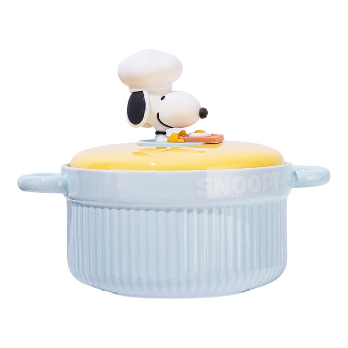 Snoopy instant noodle bowl with lid cute cartoon double handle ceramic bowl 800ml blue 1 pack