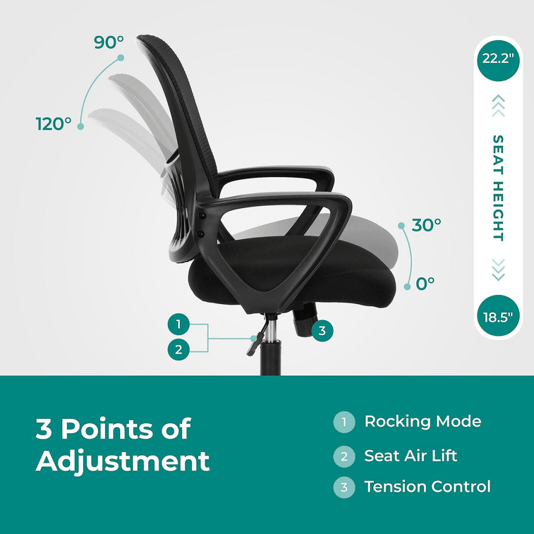 Office Computer Desk Chair Ergonomic Mid-Back Mesh Rolling Work Swivel Task Chairs with Wheels Comfortable Lumbar 1 pack 3