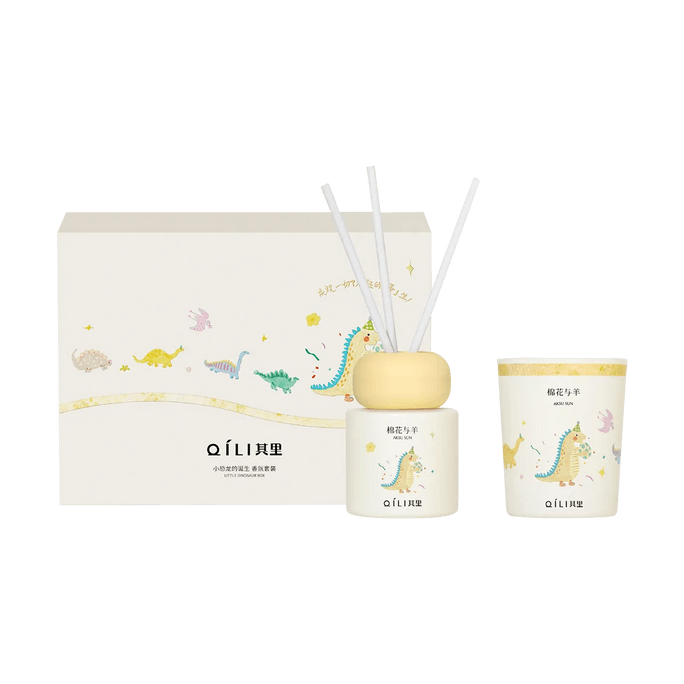 Hatching Baby Dinosaur Fragrance Set - Cotton & Sheep, 70g + 50ml, a Scented Candle Gift and Souvenir Set