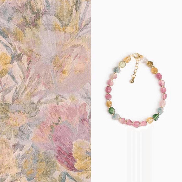 【中国直邮】 灵隐祈福 【陌上花开】天然碧玺手链女彩色碧玺手链节日礼物 15.5+3cm