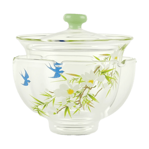 가와시마야 봄 유리 다기 세트, 안칭 1인용 세트, 내열 유리, 공푸 다기 세트