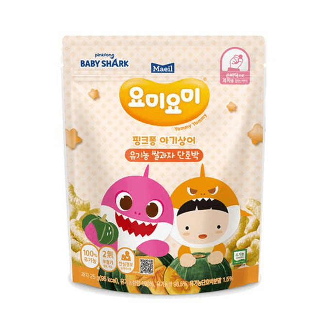 韓國Maeil Yommy Yommy Organic Rice Snack Pink Pong Baby Shark Sweet Pumpkin 25g