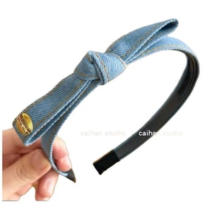 [중국 직배송] 엄선된 고품질 상품 - 레트로 감성 ~ 새로운 스타일의 골드 라벨 데님 리본 헤어밴드, 심플하고 독특한 디자인, 여행용 고급 압축 헤어밴드 (밝은 색상) 1개