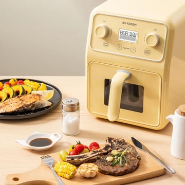 BUYDEEM北鼎 氣炸鍋 多功能家用電炸鍋 可視大容量金屬內膽 4L 小鵝黃【贈黃豬豬盒】