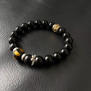 【黑耀护体】乌金黑曜石转经手串10mm 藏式金箍咒轮手串 黑神话悟空同款周边  辟邪护身手环六字真言经文 送礼佳选