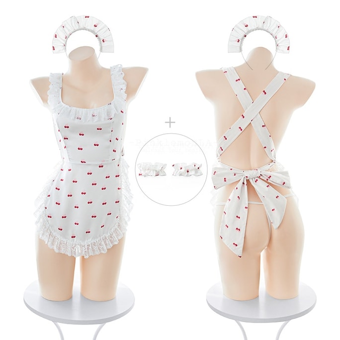 Cherry Sweetheart Maid Dress Printed Sexy Apron Cross Backless Maid Dress Costume