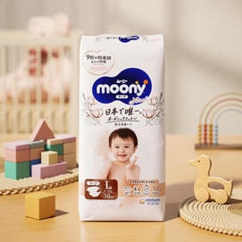 MOONY Waist Sticker Diapers Unisex Royal Series Pure Organic Cotton L Size 9-14kg 38 Pieces