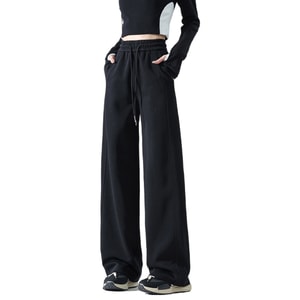 【中国からの直送】HSPM スリムフィットストレートレッグスウェットパンツ、レディースワイドレッグパンツ、ブラック、サイズL、1枚