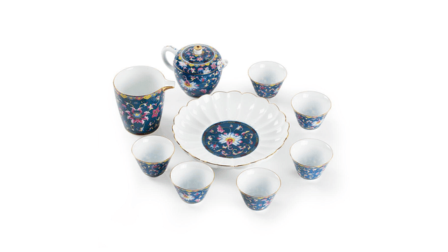 Chengyi Colorful Enamel Porcelain Tea Sets 9 pcs(Sapphire) - Yami.com