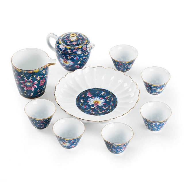Chengyi Colorful Enamel Porcelain Tea Sets 9 pcs(Sapphire) - Yami.com