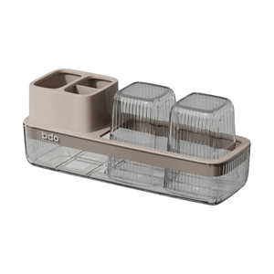 BDO 牙杯牙刷置物架 洗漱杯套装 电动牙刷架牙膏收纳架漱口杯子 透明黑/浅咖