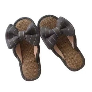 French-English bow summer open-toe home slippers, spring indoor thick-soled linen house shoes for women (37-38 sizes/ pair)