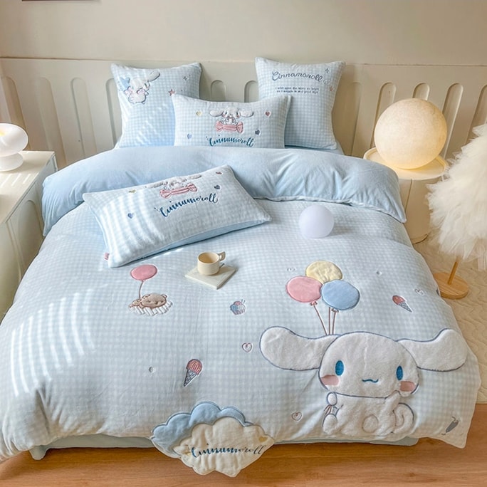 Sanrio Cute Cartoon Cinnamoroll High-Quality Velvet Three-Piece Bedding Set