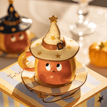 Cute 3D Twinkle Twinkle Cup and Saucer Set Ceramic Coffee Mug Beige