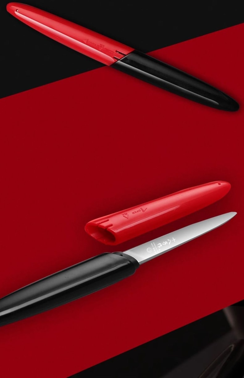 Lipstick-shaped fruit knife with sheath, portable stainless steel, aesthetically pleasing, home and dorm small fruit knife *1 piece