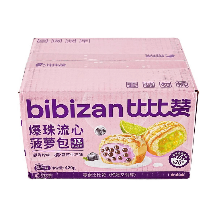 比比贊 爆珠流心鳳梨包 6顆 420g【藍莓生巧味+萊姆味】【醇香酥軟 清新不膩】【營養早餐麵包】 5