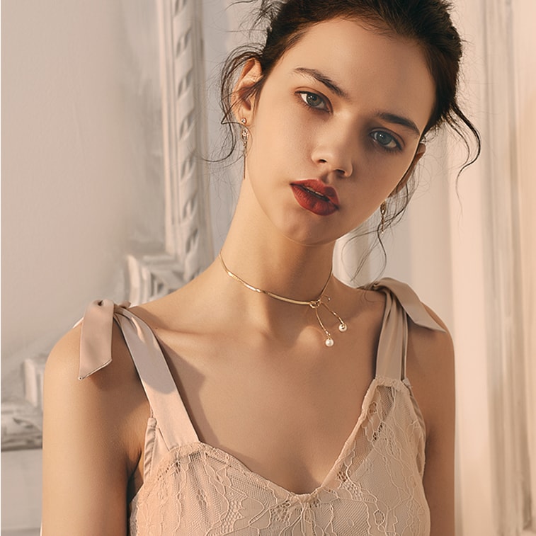 Bowknot Choker Necklace for Women Girls Golden 5