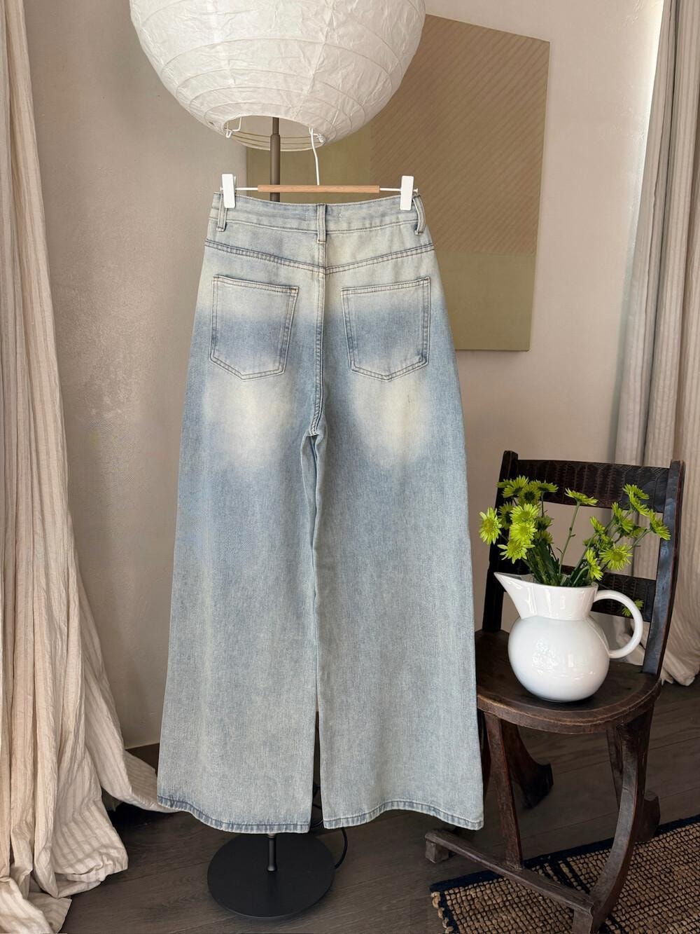 【加拿大直邮】 加拿大 SCENARIO 珍珠线条宽腿牛仔裤 浅蓝色 S-M码 浅蓝色 S