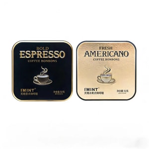 Sugar-Free Black Gold Coffee Candy, Mint Refreshing for Staying Awake While Driving or Working Late, Regularly Kept Candy, Sugar-Free Italian 32g*1 Box + Sugar-Free Iced Americano 32g*1 Box