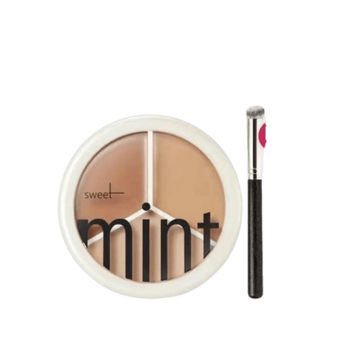 【中國直郵】 Sweet Mint 三色遮瑕膏遮蓋黑眼圈痘痘雀斑遮瑕液不卡粉 送遮瑕刷 1盒裝