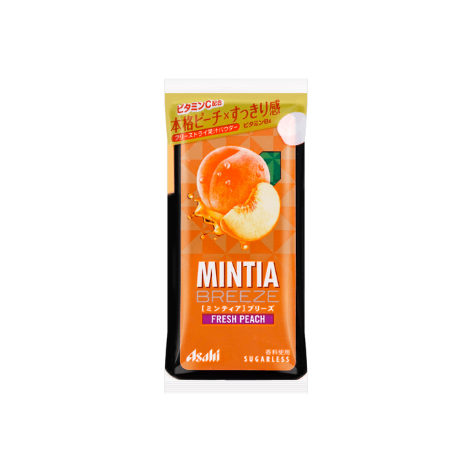 日本ASAHI朝日 MINTIA BREEZE大顆粒薄荷糖水蜜桃味 30粒【無糖清爽】【含維生素C】