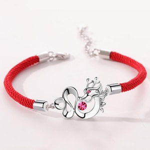 Chinese Style Zodiac Red Rope Bracelet Rat Ox Tiger Rabbit Dragon Snake Horse Goat Monkey Rooster Dog Pig Lucky Red String Jewelry Red Rope With Pink Diamond Dragon Style 1 Piece